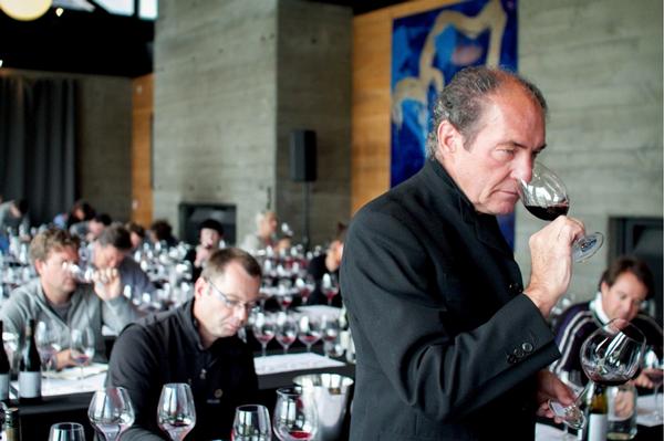 Mr Georg Riedel tastes  a Central Otago Pinot Noir at the glass tasting workshop. 